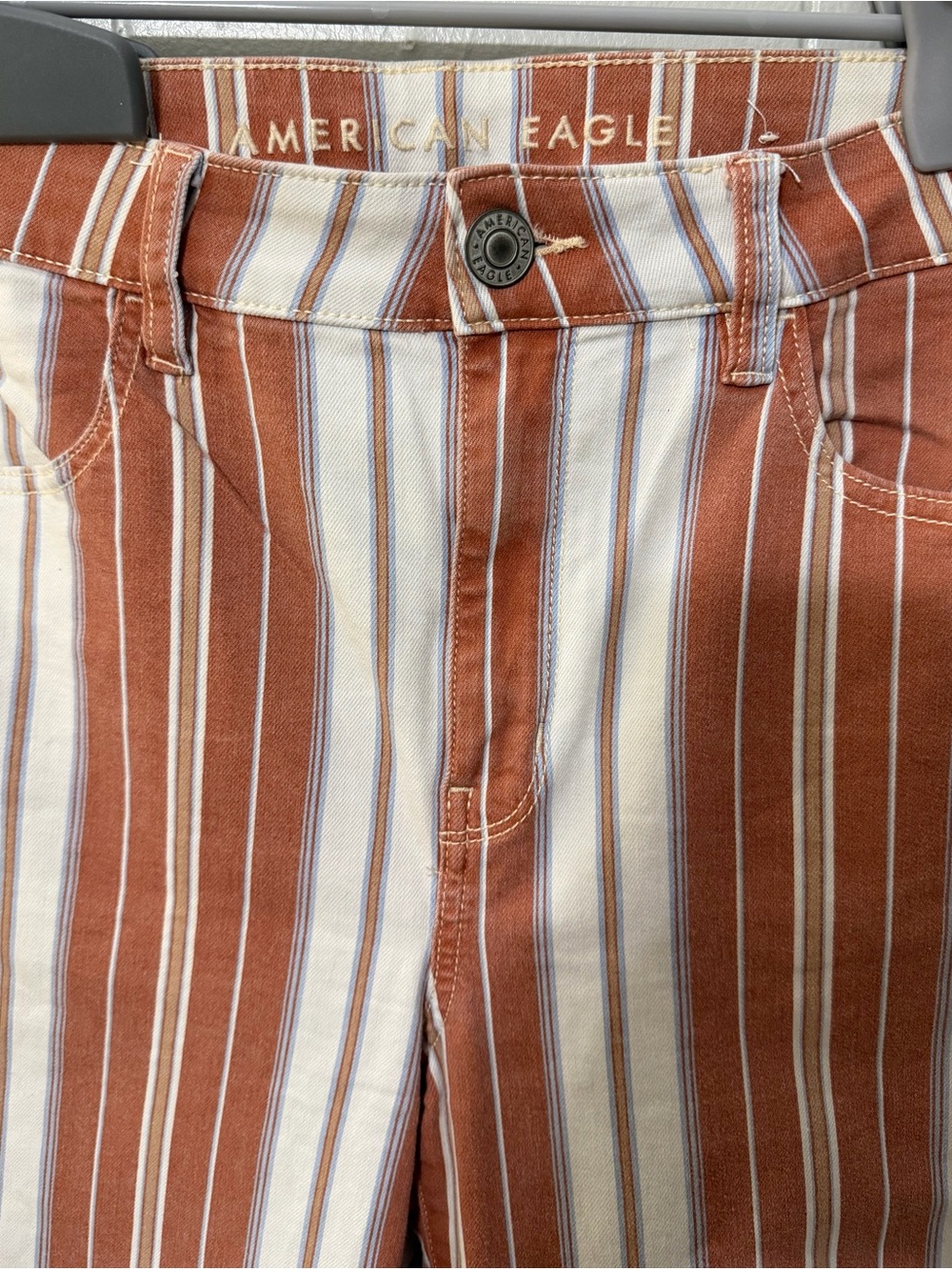 American Eagle Outfitters Rust and White Striped High Rise Jegging Crop -Size 14 - Picture 4 of 6